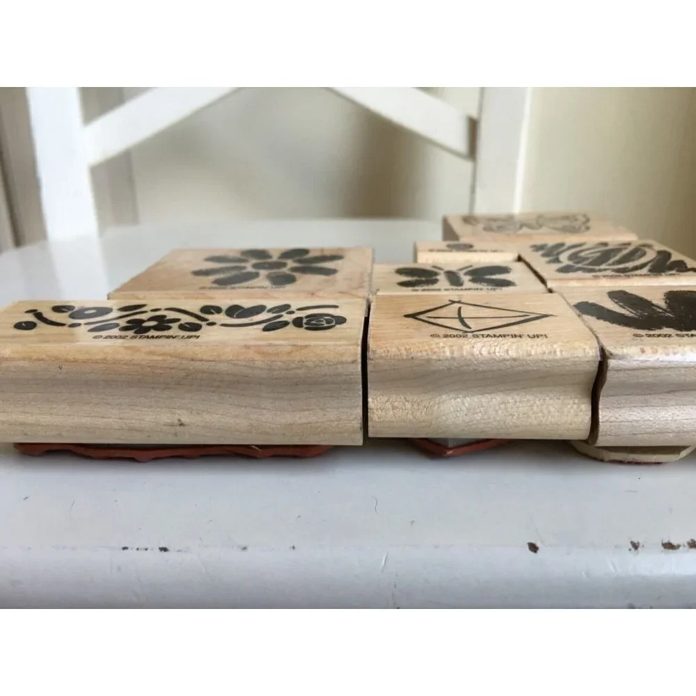 7~2002 New Retired Stampin Up Wood‎ Rubber Mounted Stamps Butterfly, Flowers